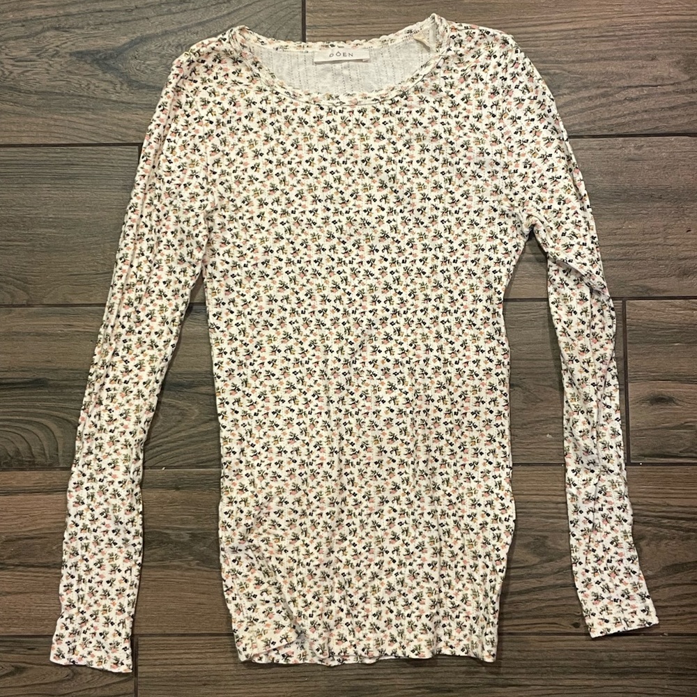 DOEN Floral Long Sleeve Top - Cream and Pink